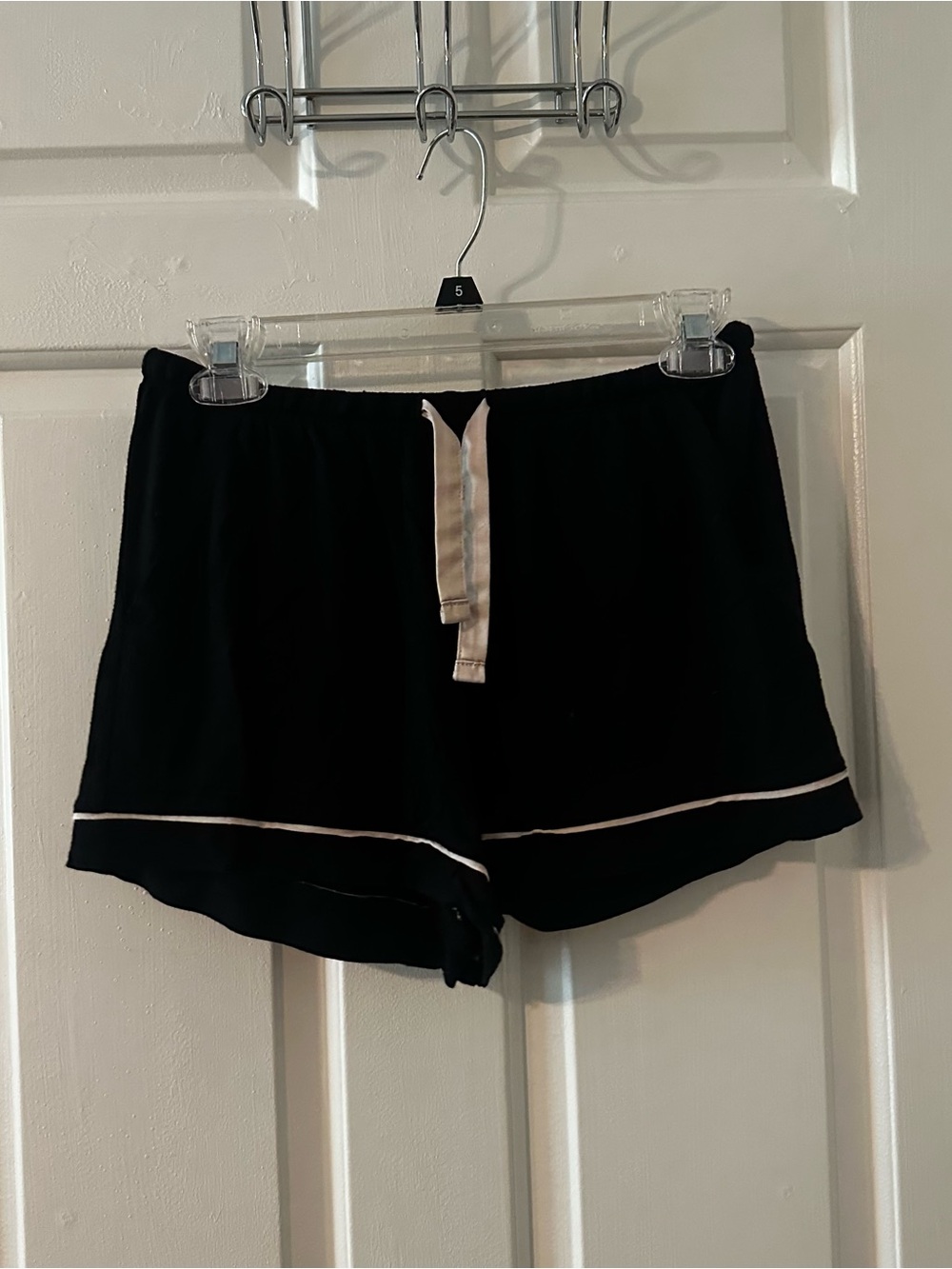 Black Short Sleeve Button Pajama Set with Light Pink Piping - Picture 5 of 6